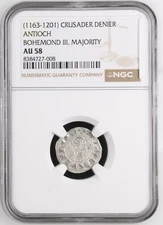 1163-1201 Antioch Crusader Denier NGC AU 58