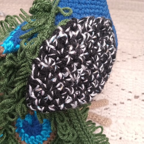 Crochet Peacock Standing Stuffed Animal Homemade Whimsical Fun Artsy Eclectic - Picture 10 of 10