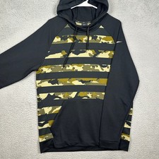 Nike Sweatshirt Mens Large Black Green Dri-Fit Pullover Hoodie Camo Pocket EUC
