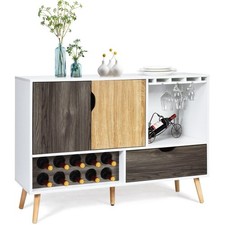 Wooden Storage Cabinet Cupboard Buffet Sideboard w/ Wine Rack & Glass Holder
