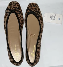 Time and Tru Women's size 11 String Bow Ballet Flats in Leopard, New, NWT