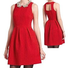 Moulinette Soeurs Anthropologie Red Floral Jacquard Back Quilted Cutout Dress 4