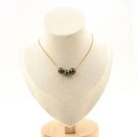 Halskette 3 Perlen Pyrit Spanien 8 Mm. Kette Stahl Golden Halskette Damen, Ho