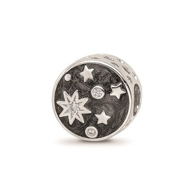 Reflection Beads Sterling Silver Rhodium Plated Black Enamel CZ Galaxy Bead