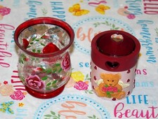 Lot of 2 Votive Candle Holders Roses & Bears ...