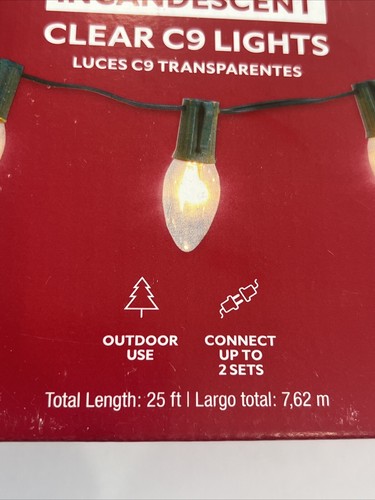 Holiday Living 25Ct Clear Incandescent C9 Lights, 25Ft Length New Christmas - Picture 5 of 6