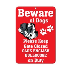 OLDE ENGLISH BULLDOGGE DOG Beware of Fun Novelty METAL Sign