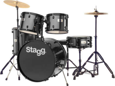 Stagg 5 Piece Drum Set 22''+Hardware+Cymbals/Throne-Black