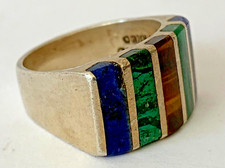 Vintage Mexico Taxco 925 Sterling Silver Ring Multi Stone SZ 9.25
