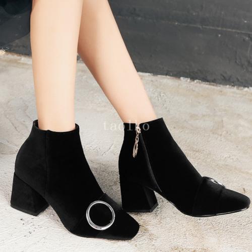 Women's Square Toe Ankle Boots 6.5cm Ckunky Block Heel Shoes Zipper Buckle 47 48 - Imagen 3 de 15