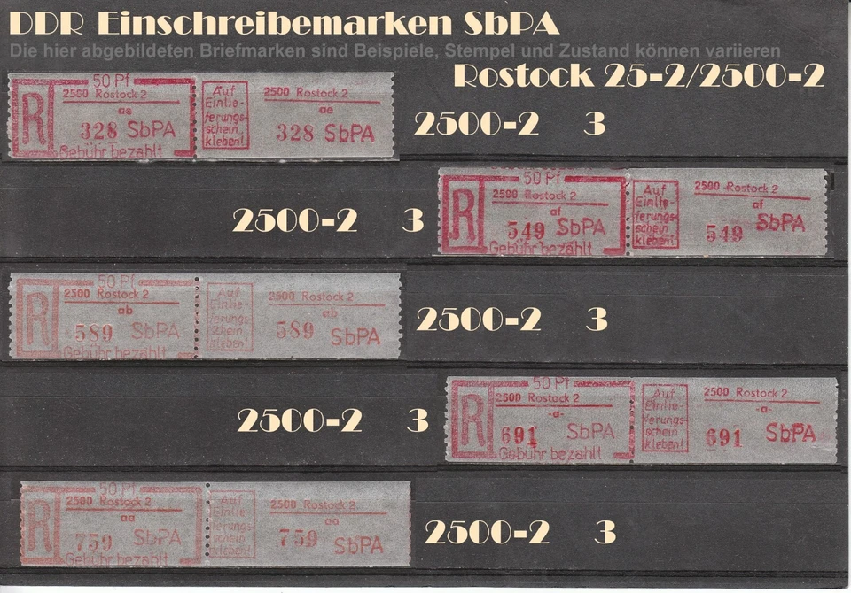 DDR R-Zettel SbPA Einschreibemarken ROSTOCK 2500-1 2500-2 postfrisch LOT - Bild 2 von 2