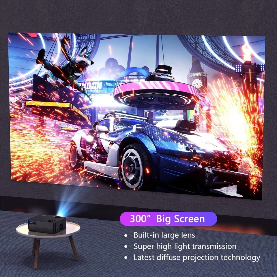5G WiFi Bluetooth Native 1080P 9800LM Full HD 4k Home Movie Projector w/ Screen - Image 3 of 4