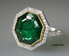 14K Two-Tone Gold Finish Genuine Green Emerald 3.21CT Wedding Halo Jewelry Ring