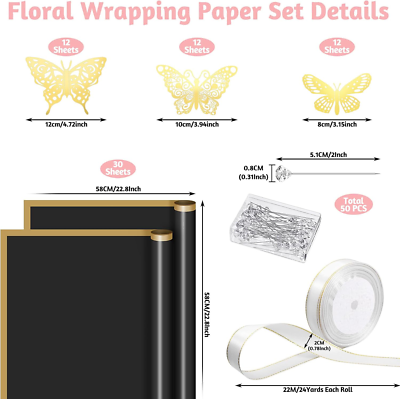 Gloreyan Juego De 198 Piezas De Ramilletes De Ramo Para Flores Y Mariposas Doradas En 3D, Juego De Calcomanías De Flores Y Diamantes, Arreglos Florales, Accesorios Para El Día De La