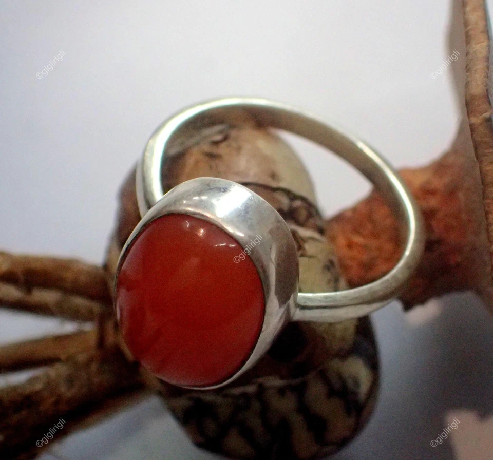 Regalo de cumpleaños para ella anillo banda de piedras preciosas de cornalina tamaño 6,5 plata de ley 925 Foto 3 de 4