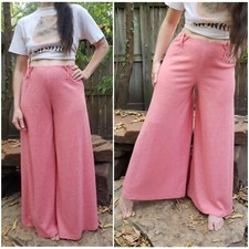 Vtg 60s 70s Palazzo Lounge Pants High Waist Super Wide Pink Small W24-25 L28