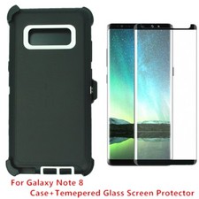 For Samsung Galaxy Note 8 Defender Case Cover W/Tempered Screen Clip BK WT