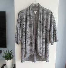 New Chico's Traveler Women's Sz 1 Open Cardigan, 3/4 Sleeve Gray, Black, White