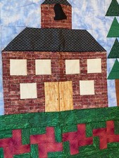 SCHOOL HOUSE Panel Quilt Wall Hanging 33x32 inches Handmade Quilted 2006 Iowa