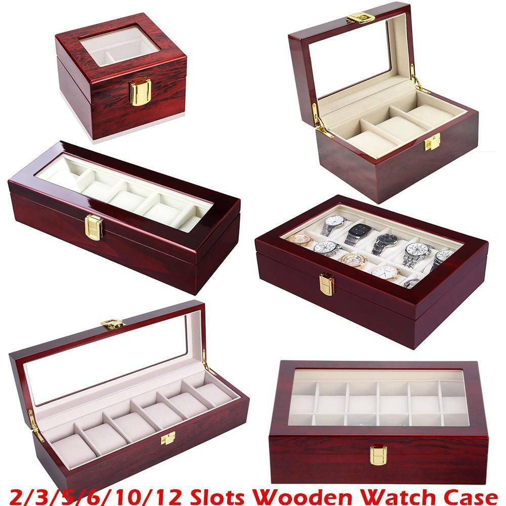 2 3 5 6 10 12 Slots Storage Glass Choice Display High quality Wooden Watch Case Top