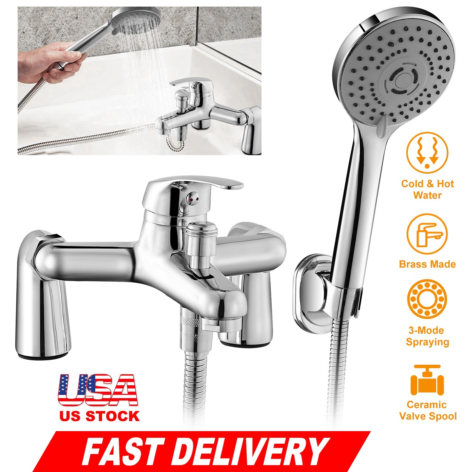 Bathroom Shower Faucet Set Bathtub Hand Spray Wall Mount Mixer Tap Hot ...