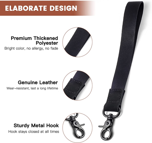 Hand Wrist Lanyard Key Chain Holder, Black Wristlet Strap for Key for Women & - Picture 3 of 12
