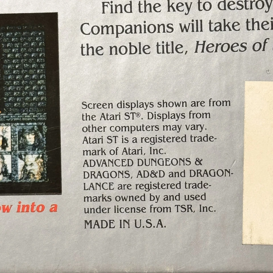 AD&D Dungeons and Dragons Heroes of the Lance SSI Big Box Atari ST Sealed - Image 4 of 4