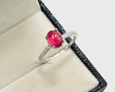 Natural Ruby Cabochon Gemstone 925 Sterling Silver July Birthstone Wedding Ring