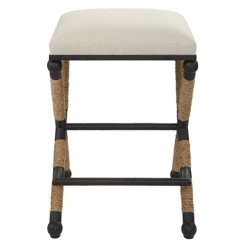 Uttermost Firth 28" Coastal Iron and Fabric Counter Stool in Beige and Natural - Picture 4 of 12