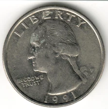 USA - 1991P - Heraldic Eagle Washington ¼ Dollar - #1431