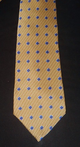 George Machado Tie 100% Silk Neck Gold Blue Zylos Printed Italy Made USA - Picture 2 of 4