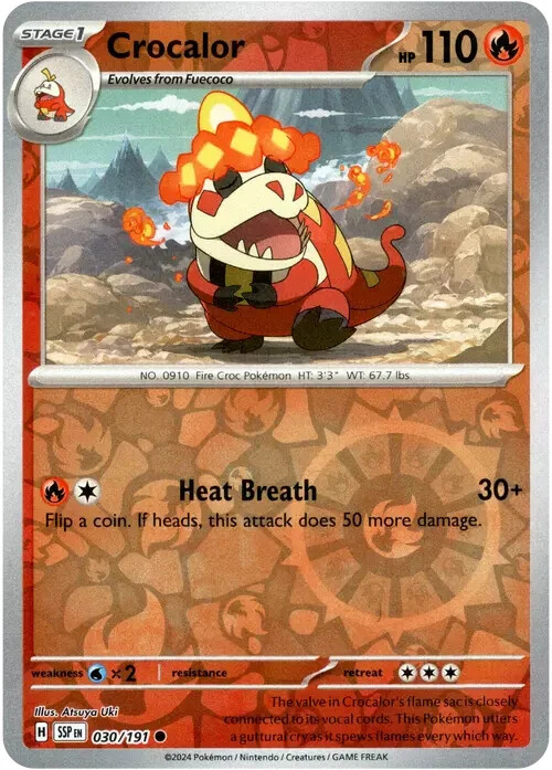 Crocalor Reverse Holo Pokemon Surging Sparks TCG Card 036/191