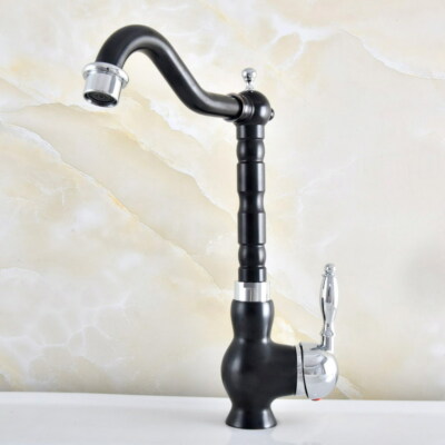 Silver & Black Brass Single Lever Kitchen Mixer Tap Bathroom Sink Faucet 2nf490