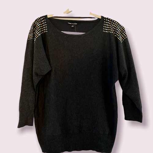 Cable & Gauge Black Sweater w/ Rhinestones on Shoulder Size M eBay