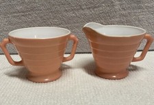 Hazel Atlas Moderntone Platonite Pastel Pink Sugar and Creamer