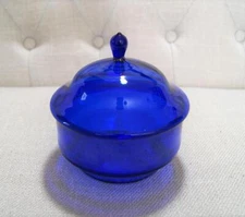Jean Beck München Germany Cobalt Blue Glass Covered Candy Dish Bowl 5.5"