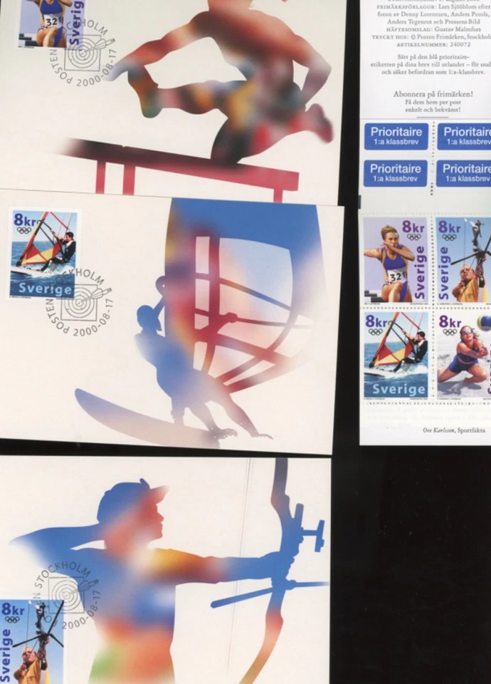 ШВЕЦИЯ 2000 Олимпийских игр Сидней, Австралия марки обложки и лист (bb10 - Изображение 3 из 4