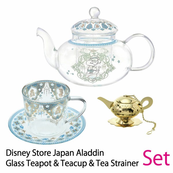 Disney Store Japan Aladdin Glas Teekanne Teetasse Teesieb Set Jasmine Tea Time-image