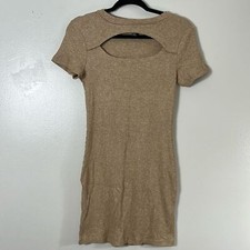 Wild Fable tan / brown cut out mini sweater dress short sleeves size M