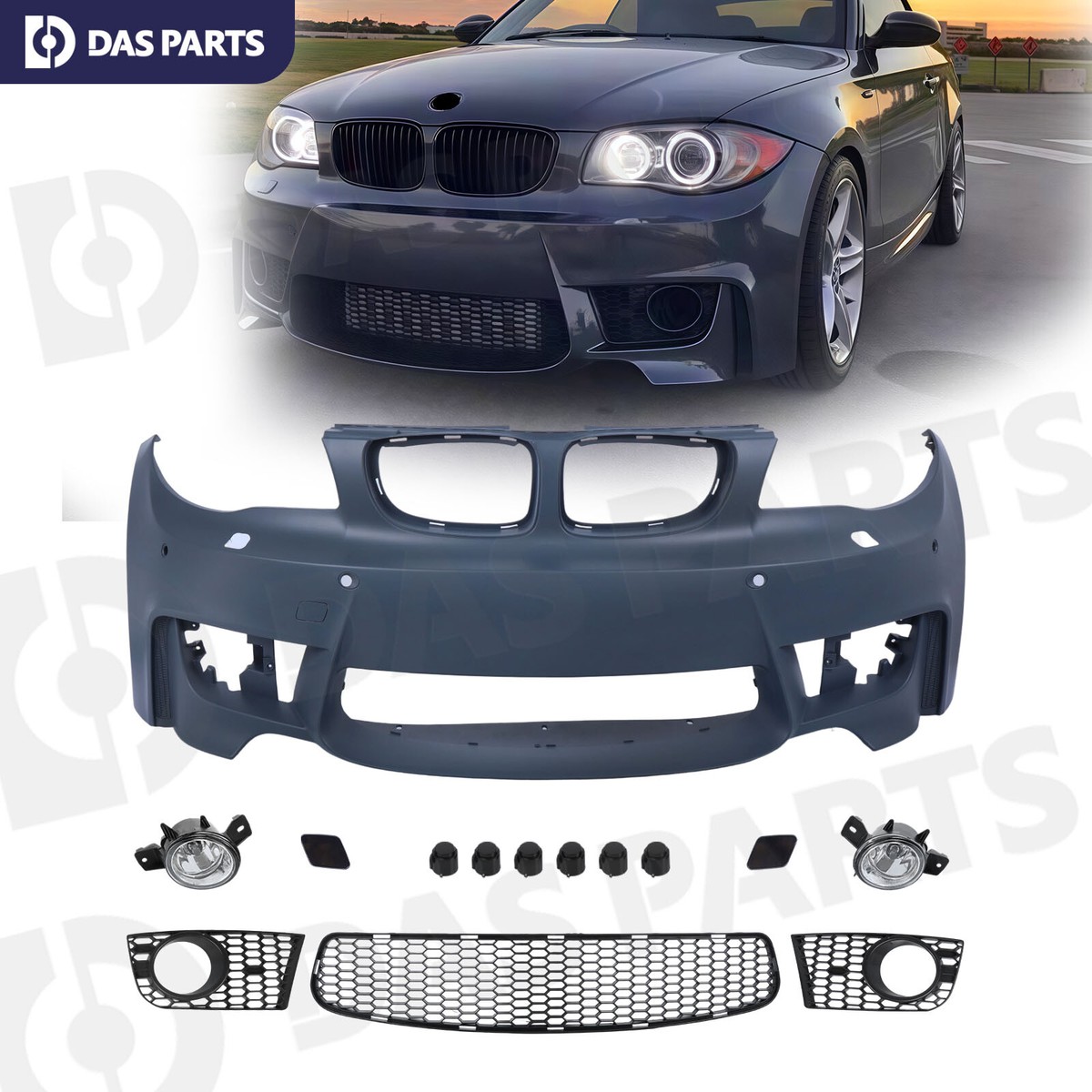 1M Style Front Bumper Fog Lamps Grille For 08-13 BMW E82 E88 1