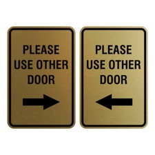 Portrait Round Please Use Other Door Sign Set Brushed Gold - Medium 5" x 7"