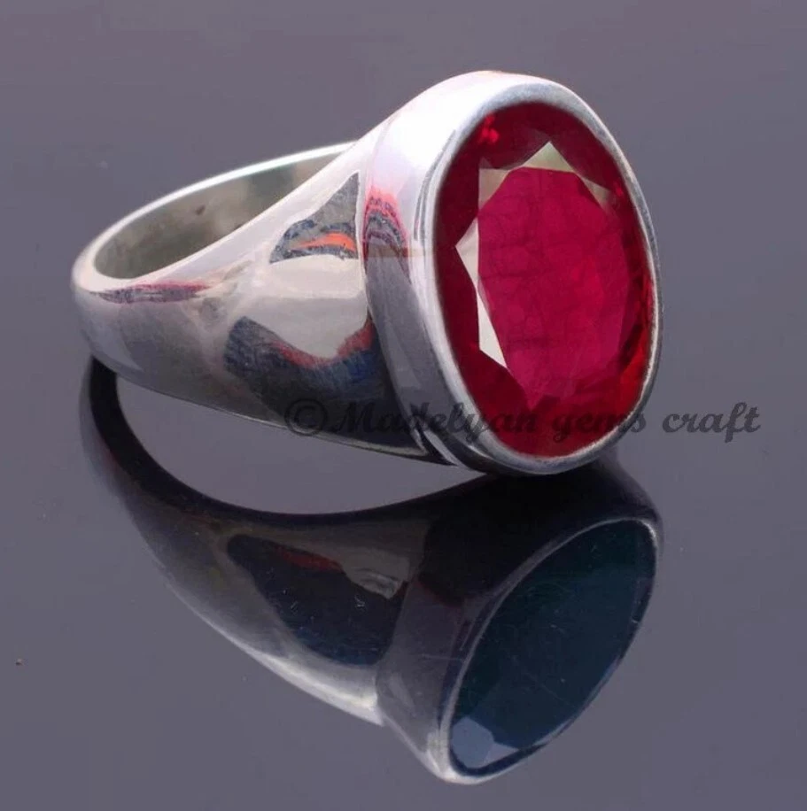 Red Ruby Gemstone Ring 925 Sterling Silver Ring For Men Gift Wedding Ring - Image 4 of 4