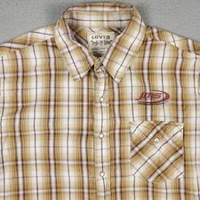 Levis Pearl Snap Button Beige Plaid Men's Short Sleeve Button Up Shirt Size L