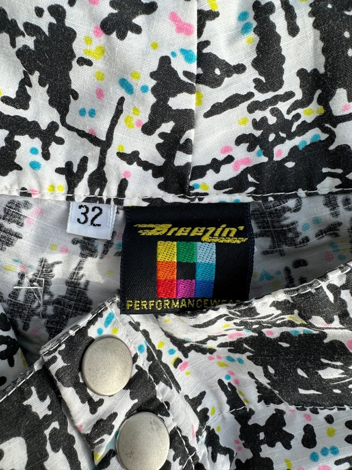 Bañador corto de surf Breezin Beach Board años 80 vintage 32" EE. UU. blanco y negro Foto 3 de 4