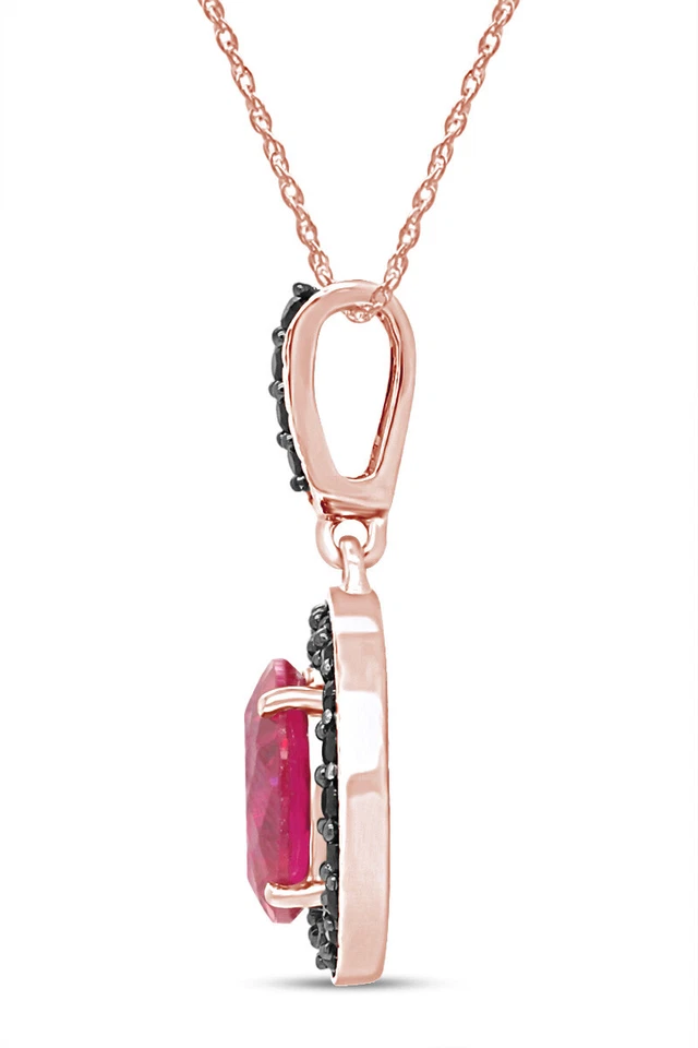 Collar Colgante Colgante Simulado Rubí Rosa y Espinela Negra Chapado en Oro Rosa 14k Foto 2 de 4