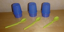 Tupperware 3 Thermoeierbecher blau-lila II. Wahl  und 3 Hängelöffel  grün NEU