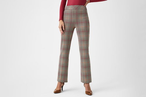 Spanx Perfect Pant Kick Flare Orange Pop Plaid Jacquard NWT ~ Plus Size 2X Tall - Picture 2 of 5