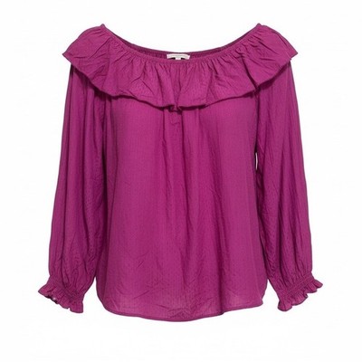 Knox Rose NEW Magenta Pink Off Shoulder Peasant Blouse Boho Plus 2X Long Sleeve