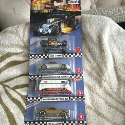 Hot Wheels Boulevard Real Riders 4-Car Set Bone Shaker Skyline GT-R VW T1 Camaro