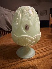 Fenton Lily of the Valley Fairy Lamp Green Opalescent Satin Glass .